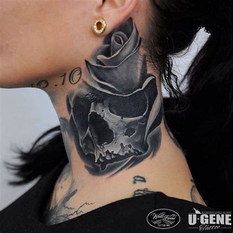 skull neck tattoo|More.